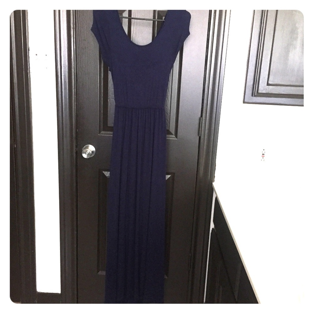 Navy open back maxi dress